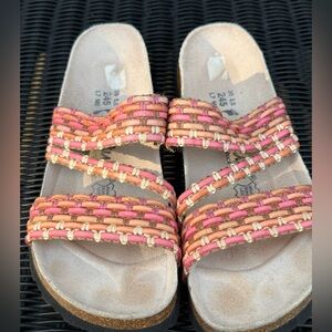 Betula by Birkenstocks size US7/EU38 woven pink/orange multi straps sandals